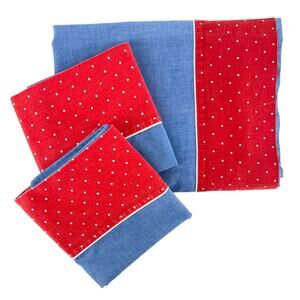 70s queen flat sheet and pillowcases Denim Dot by Utica 1970s vintage